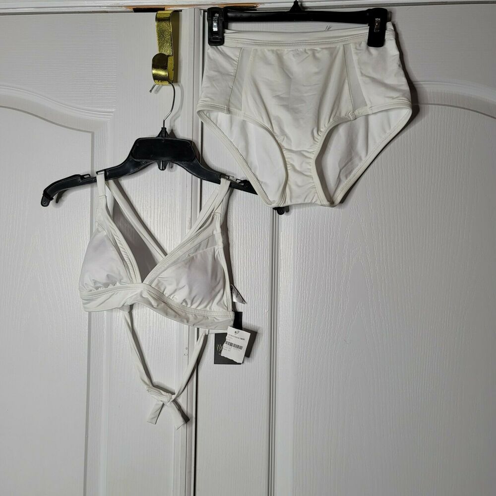 Mossimo Del Mar Camilla Bralette Bikini 2 Pc SwimWear High Waist Small White